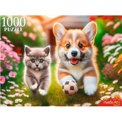 Пазлы 1000 "Корги и Британский котенок"