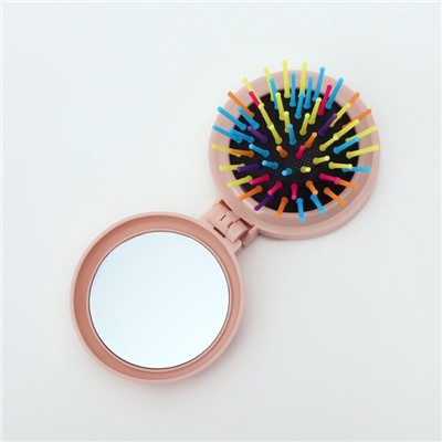 Расчёска массажная «Мягкие зверята», складная, с зеркалом, d=7.5 см, МИКС