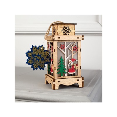 Ёлочная игрушка «Фонарь с Дедом Морозом», 16×8×8 см, от батареек, свечение тёплое белое