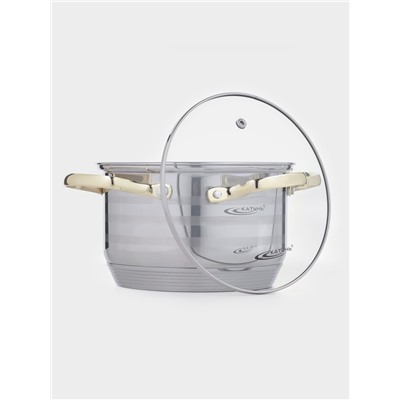 Кастрюля Катунь «ЭЛИС ГОЛД», 2.5 л, 18×11.5 см, стеклянная крышка, нержавеющая сталь, ручки золотистые