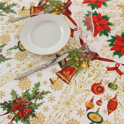 Скатерть новогодняя Этель «Новогодние игрушки» d=220 см ±3 см с ГВМО, хл100%