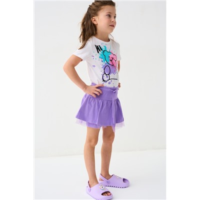 Комплект трикотажный для девочек: фуфайка (футболка), юбка-шорты PLAYTODAY, 1240016