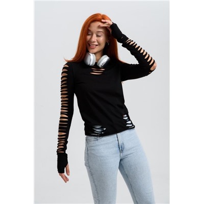 7476 Лонгслив женский (Черный)