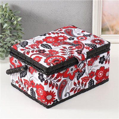 Шкатулка для рукоделия и шитья «Народный цветочный узор», хранение ниток, иголок, мелочи, 19×26×14.5 см