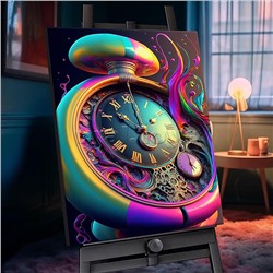 Картина по номерам 40х50 "Радужные часы" с кристаллами из хрусталя (24 цвета)