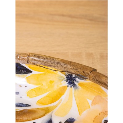 УЦЕНКА Блюдо «Желтые и синие цветы» дерево манго 25×25×4.5 см