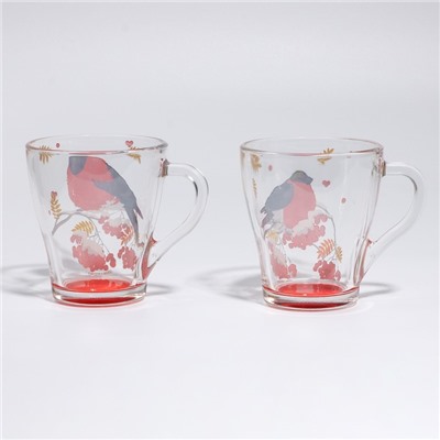 Кружки стеклянные новогодние «Снегири!», набор 2 шт.