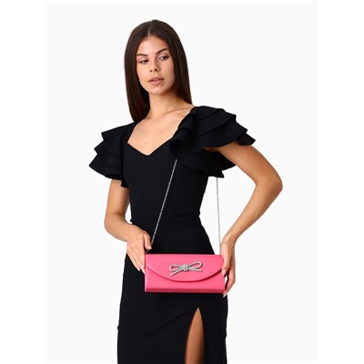 Сумка-клатч женская вечерняя на магните, на длинной цепочке, с декоративным бантом, розовая