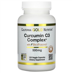 California Gold Nutrition, Curcumin C3 Complex с экстрактом BioPerine, 500 мг, 120 растительных капсул