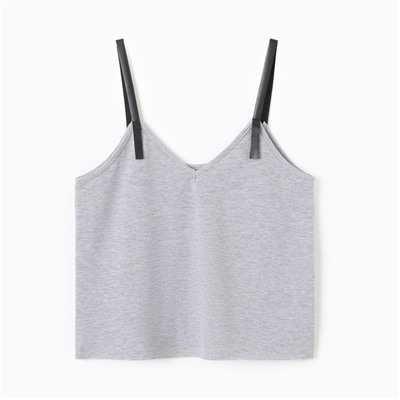 Топ с кожаными бретелями женский MINAKU : Casual Collection, серый, размер 48