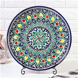 Ляган узбекский Риштанская керамика «Цветы», для плова, d=36 см, синий