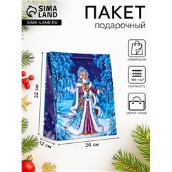 Пакет подарочный новогодний ламинированный, «Снегурочка», 26×12×32 см