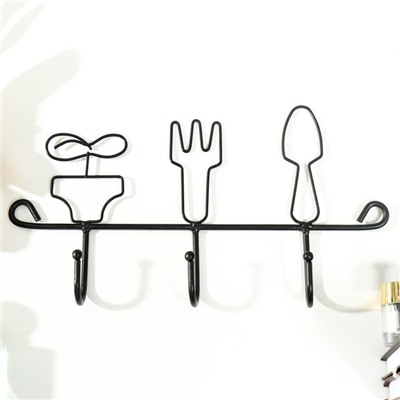 Настенные крючки декоративные «Столовые приборы», металл, чёрный, 17.5×4×28.5 см