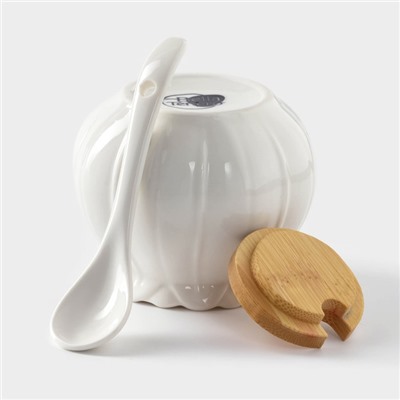 Набор фарфоровый сервировочный BellaTenero «Тюльпан», 4 предмета: молочник 200 мл, сахарница с крышкой 170 мл, бамбуковая подставка, ложка, белая