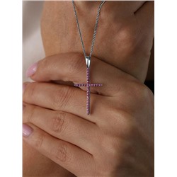 Подвеска-крест из серебра с нат.розовой шпинелью родированная 925 пробы п-035р615