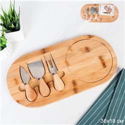 Доска разделочная и нож для сыра 18x36х1,5 см / DW-3 /уп 40/ Бамбук 2 ножа и вилка