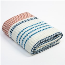 Полотенце банное вафельное «Этель» Waffle 70×140 см, 100% хлопок, 280 г/м², коричневый/голубой