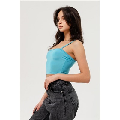 Кроп F-топ-3-в на бретелях спортивный эластичный y2k (Ярко-голубой)