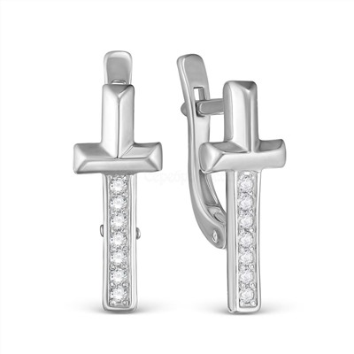 Серьги-пусеты из серебра с фианитами родированные 925 пробы 2-004р200