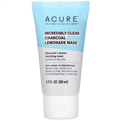 Acure, Incredibly Clear, очищающая маска с углем и лимоном, 50 мл (1,7 жидк. унции)