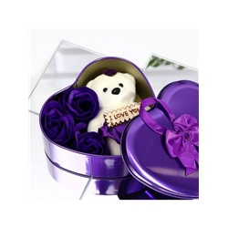 Мыльные розы и медвежонок, набор фиолетовый
