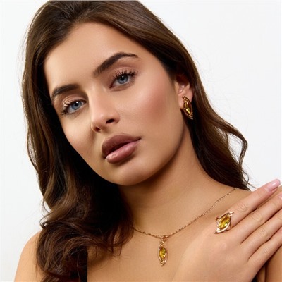 Комплект ювелирной бижутерии коллекция "Дубай" серьги, кулон и кольцо 20 р, покрытие позолота, вставка: стекло, цвет: желтый, арт.414.296-20