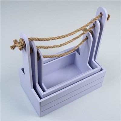 Подарочный ящик «Аром», деревянный, ручка - канат, лавандовый, набор 3 шт.