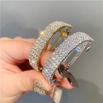 Круглая заколка-автомат для хвоста со стразами, 5 см.