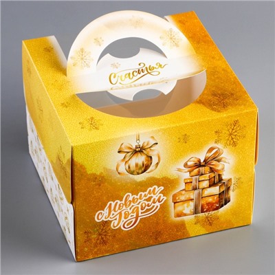 Коробка под бенто - торт с окном новогодняя «Исполнения желаний», 16×16×12.5 см