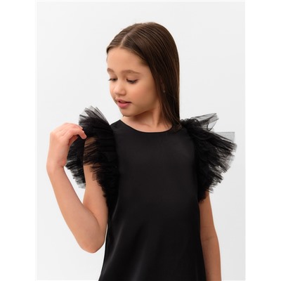 Платье нарядное для девочки MINAKU: PartyDress, прямое, с крылышками, рост 152-158 см, чёрное