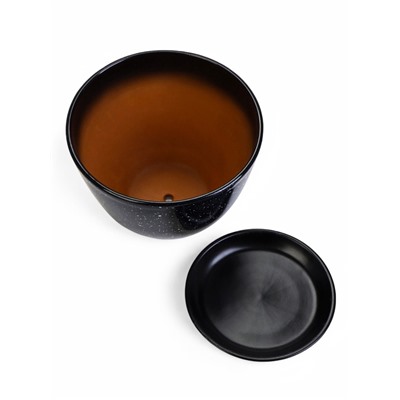 Горшок для цветов «Гранит», 8 л, d=29.5 см, h=33 см, керамика, с поддоном, чёрный