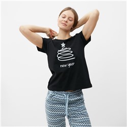 Футболка женская новогодняя «Ёлка», цвет чёрный, размер 44