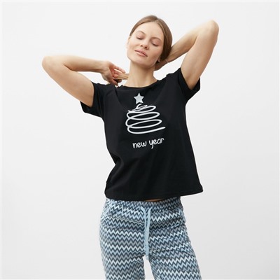 Футболка женская новогодняя «Ёлка», цвет чёрный, размер 44