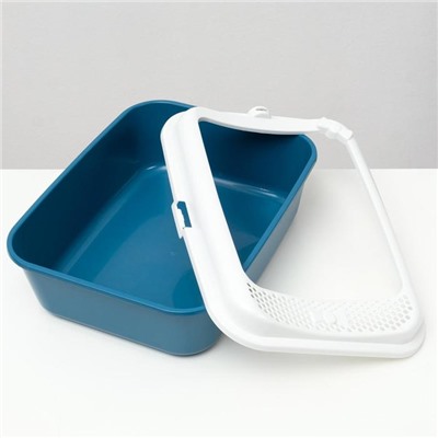 Туалет для кошек «Сима» FIX, 30×39×13.5 см, с бортом и совком, пластик, синий, совок МИКС