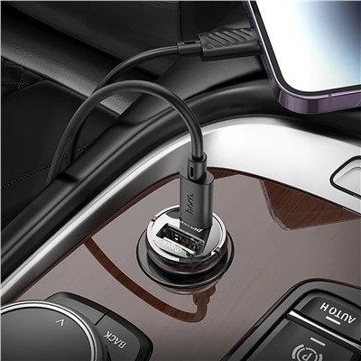 Адаптер Автомобильный Hoco Z53A Vision PD30W+QC3.0 USB/Type-C/5V/3A (transparent black)