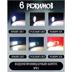 Фонарик ручной карманный LED с USB-зарядкой и магнитной головкой, Артикул: 128010