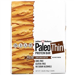 Julian Bakery, Paleo Thin Protein Bar, Pure Sunflower Butter, 12 Bars, 2.08 oz (59 g) Each