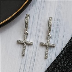 Серьги кресты ювелирная бижутерия коллекция "Дубай" покрытие: посеребрение, вставка: фианит, цвет: прозрачный, арт.414.161