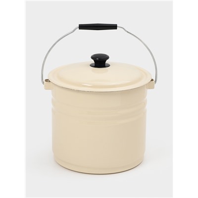 Ведро эмалированное, 10 л, без декора, с крышкой и ручкой, слоновое