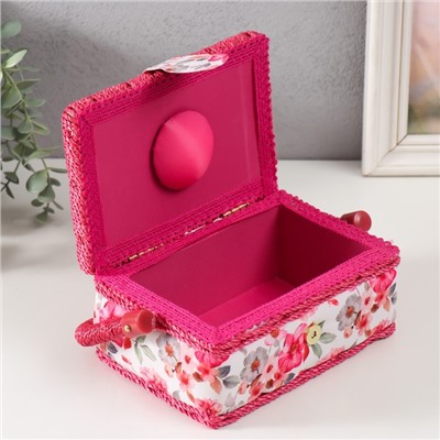 Шкатулка для рукоделия и шитья «Розовые цветы», хранение ниток, иголок, мелочи, 18×12×9.5 см