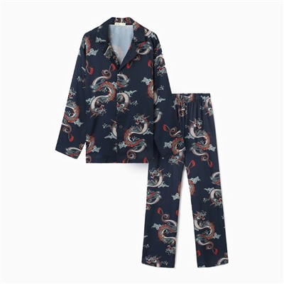 Пижама женская (рубашка, брюки) KAFTAN «Дракон», размер 48-50, синяя