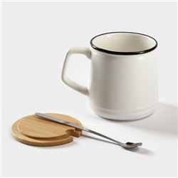 Кружка с крышкой и ложкой Moon, 350 мл, керамика, белая