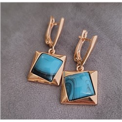 Серьги висячие под бирюзу, покрытие позолота, коллекция "Дубайское Золото", арт. 314.956