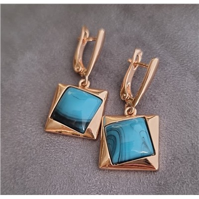 Серьги висячие под бирюзу, покрытие позолота, коллекция "Дубайское Золото", арт. 314.956