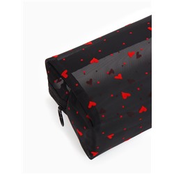 Косметичка женская HEARTS, с рисунком, сетка, на молнии, чёрная