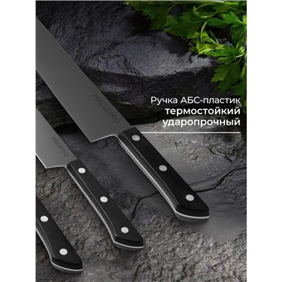 Набор кухонных ножей Magistro Hinshitsu, 3 шт. овощной, универсальный, шеф, нержавеющая сталь, чёрный