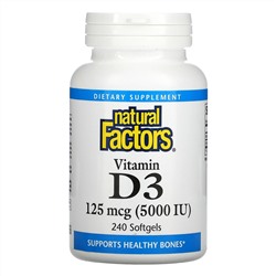 Natural Factors, Vitamin D3, 125 mcg (5,000 IU), 240 Softgels