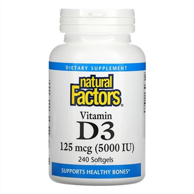Natural Factors, Vitamin D3, 125 mcg (5,000 IU), 240 Softgels