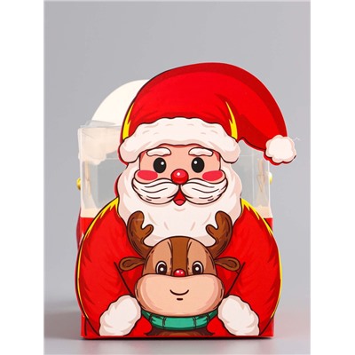 Складная коробка PVC с ручками, подарочная новогодняя, «Санта и подарки», 9×9×9.5 см