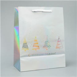 Пакет новогодний подарочный голографический «С Новым годом», 18×23×10 см